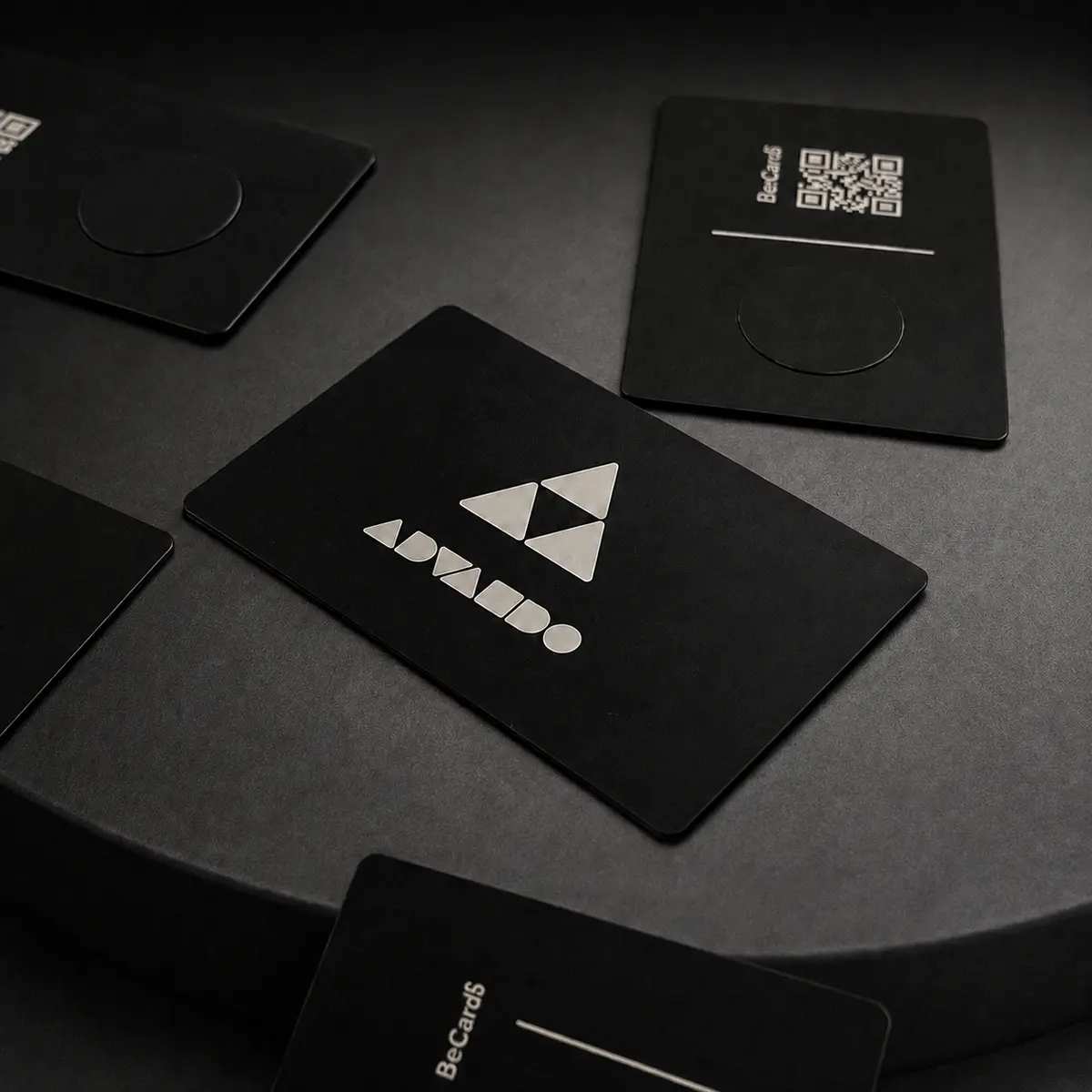 Advando custom engraved Metal NFC team business cards and QR backs