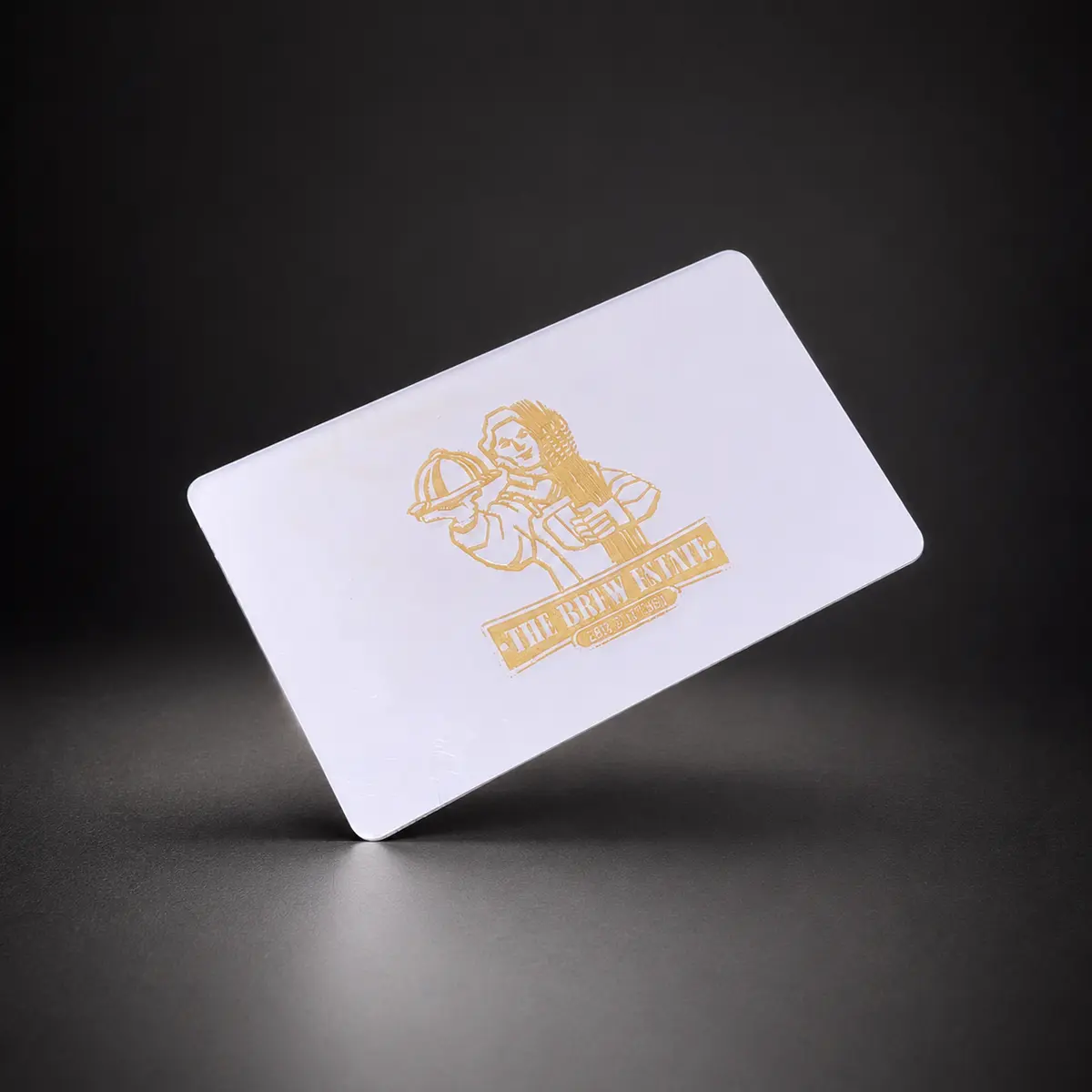 The Brew Estate custom engraved white and gold PVC Pick Card