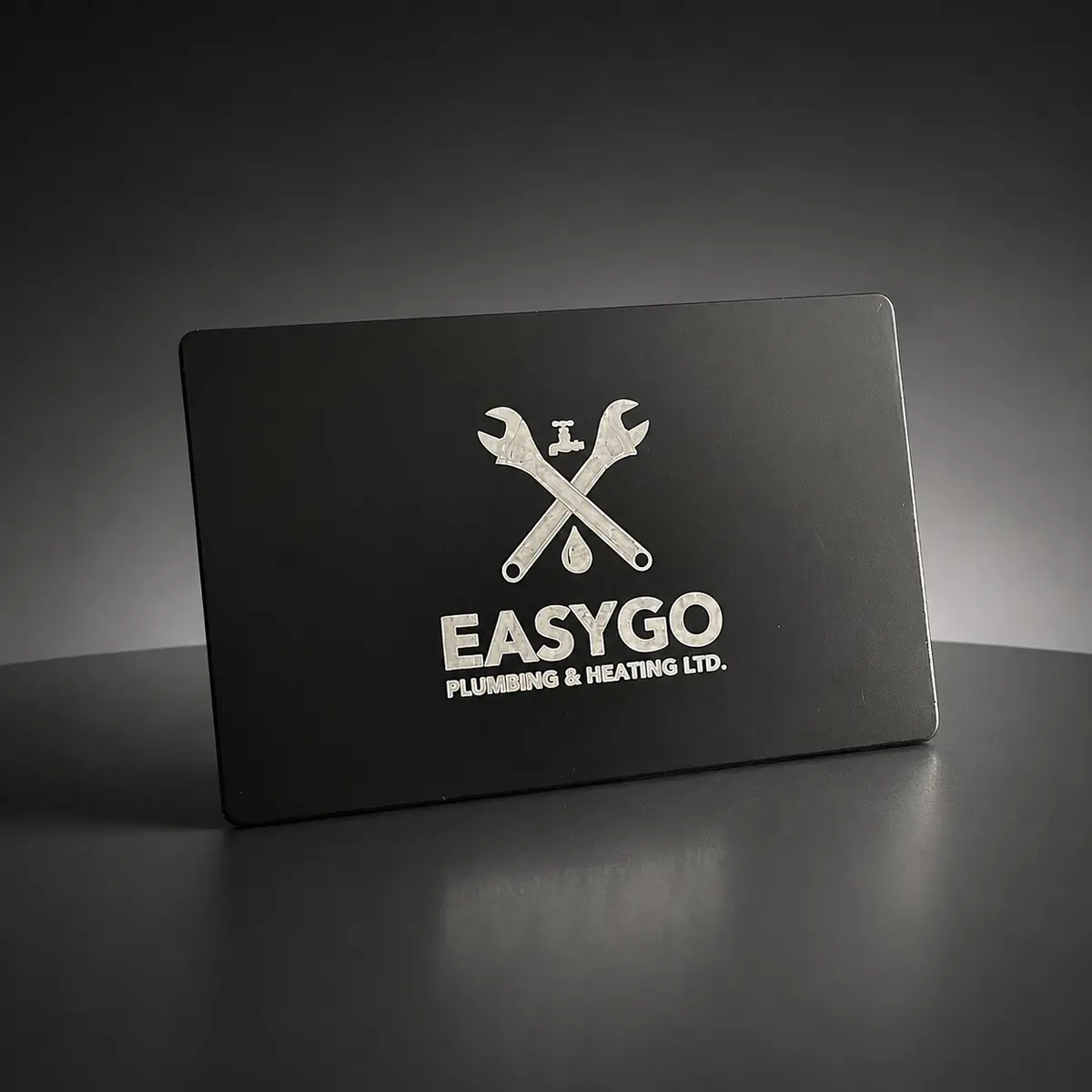 Custom engraved Metal Pick Card made for EasyGo Plumbing and Heating