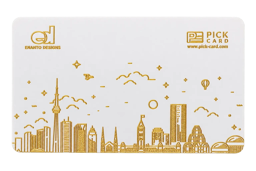Real white and gold engraved Pick Card PVC business card